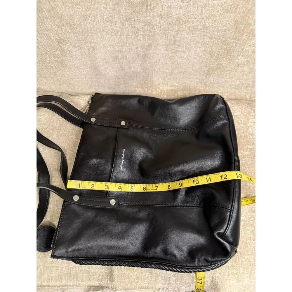 Tommy Bahama Women's Lido Key 100% Leather Shoulder Tote Handbag Black